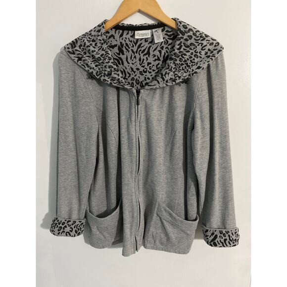Zenergy by Chico’s jacket women’s size XL gray leopard print cozy casual - Picture 1 of 4